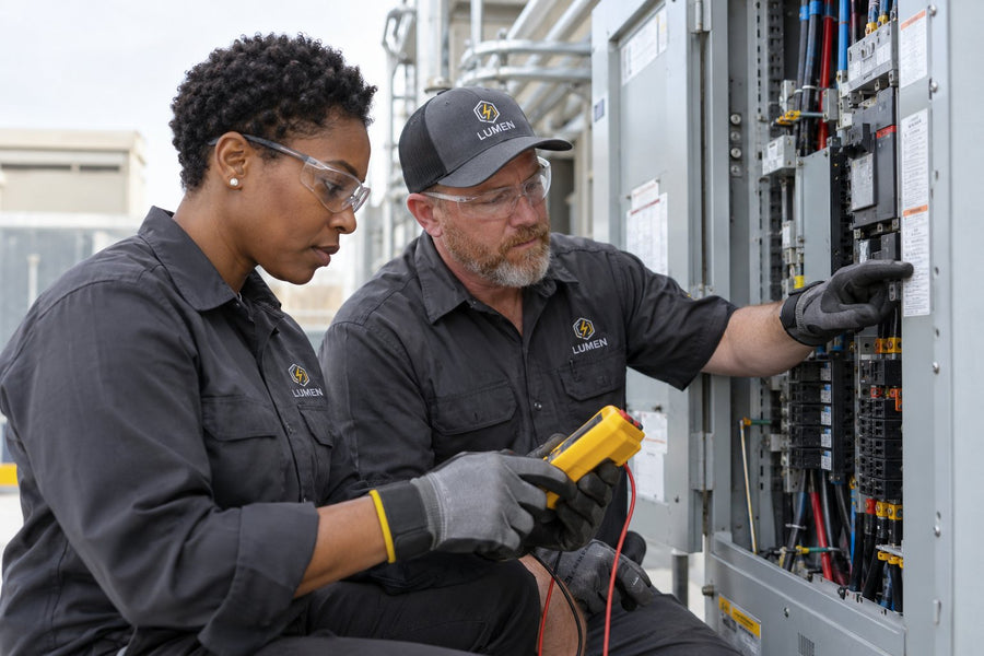 Electricians in custom uniforms